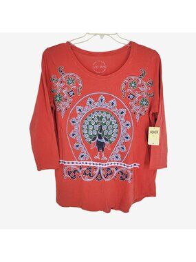 Lucky Brand women's peacock matchbook graphic cotton tee Large Boho